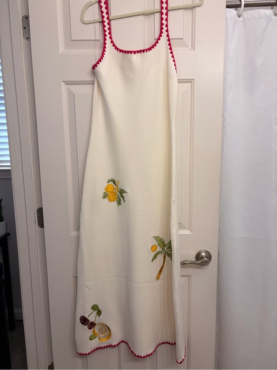 Able Dresses & Skirts - Able Cream Maxi Dress with Pink Trim and Yellow Embroidery